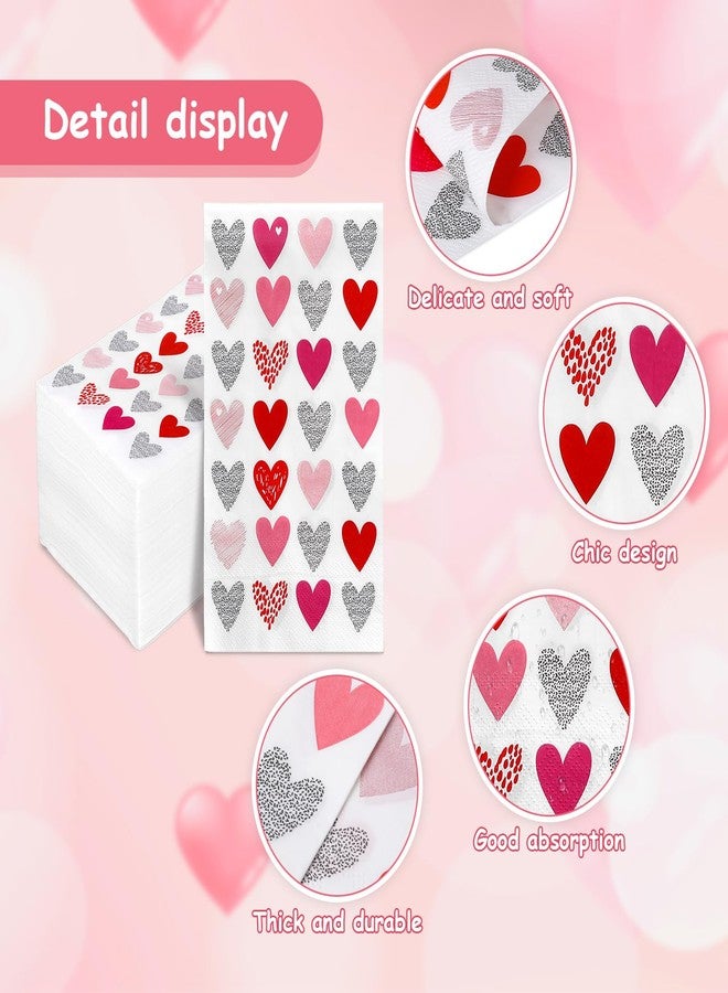 وولاين مجموعة مناديل ورقية لعيد الحب من والين، 100 قطعة، بألوان الأحمر والوردي والأسود، مزينة بقلوب، للاستخدام مرة واحدة، مناسبة للعشاء والمطبخ والحمام ومستلزمات الحفلات. - Image 3